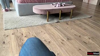 Delivery girl seduces cute customer with vibrator and toys, leading to passionate lesbian sex on bed