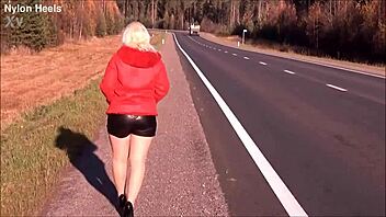 French Canadian beauty in leather and nylon outfits