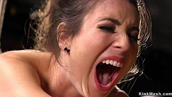 Hot Petite Brunette in Hogtie Gets Caned Hard