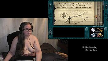 Fat girl with natural tits indulges in solo playtime
