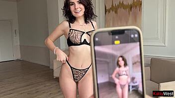 Delivery girl seduces cute customer with vibrator and toys, leading to passionate lesbian sex on bed