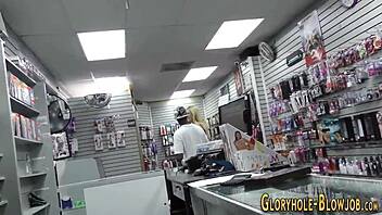 blonde babe sucks monster cock at interracial gloryhole