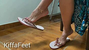 European beauty Kiffa teases with foot fetish accessories