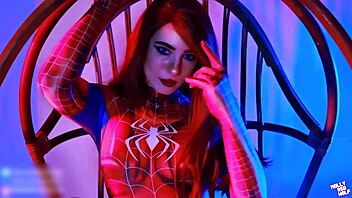 Wow! Mary Jane in Spiderman suit bangs herself with toys - MollyRedWolf!