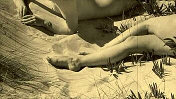 vintage girl explores nature with hairy body and natural tits.