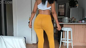 ebony babe teases with booty dance in tight leggings