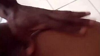 Cousin bends her over in the bathroom for a squirting fuck with big black cock