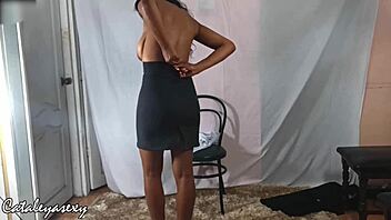 Huge tits secretary says, i'm ready to pose for you, boss.