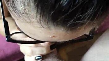 Little teen 18+ with innocent look gives intense blowjob on the head, teasing with her tongue