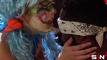 Holy shit, clown bondage slut takes monster cock creampie