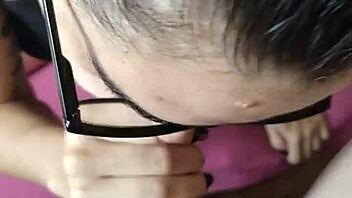 Little teen 18+ with innocent look gives intense blowjob on the head, teasing with her tongue