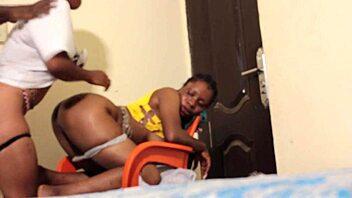 Threesome slams two horny college girls with massive black cocks in wild action