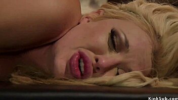 Blonde lesbian gets whipped hard now!