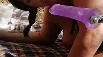 Devska Slams Huge Dildo Deep In Outdoor Close-Up Action!