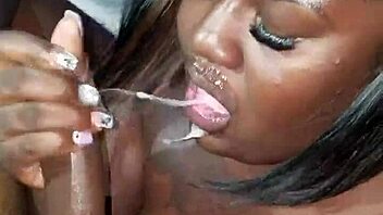 sexy ebony amateur gives sloppy homemade head