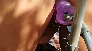 Devska Slams Huge Dildo Deep In Outdoor Close-Up Action!