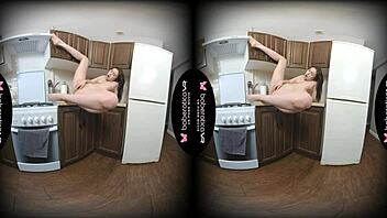 Sara bork caresses big tits while masturbating in kitchen