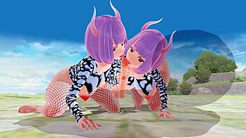 3D Hentai Big Ass Big Tits Fishnet Riding Handjob Creampie