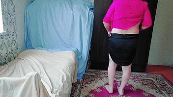 i dress as sissy crossdresser in pink shirt and mini skirt