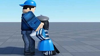 roblox arsenal game with short haired character bent over and sucking