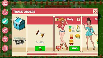 Cartoon milf flashes in Nutaku booty farm game