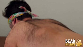 blindfolded gay bear avi strider jerks his monster cock solo