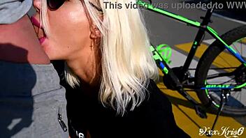 Bicycle ride with a tattooed girl who gives a sloppy blowjob in public and deepthroats