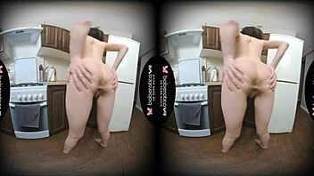 Sara bork caresses big tits while masturbating in kitchen