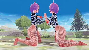 3D Hentai Big Ass Big Tits Fishnet Riding Handjob Creampie