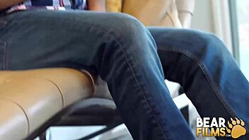 blindfolded gay bear avi strider jerks his monster cock solo