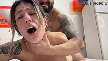 A muscular girl's tight pussy sends waves of pleasure straight to her throbbing cock, bringing her close to orgasm.