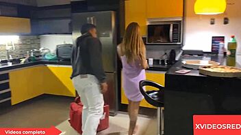 Hot blonde naked in room, gardener catches her and fucks her