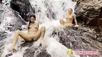 Brunette girlfriend and I tease our guide with outdoor blowjob and big ass