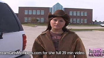 Tanned cowgirl rides naked on stranger's farm with pierced nipples