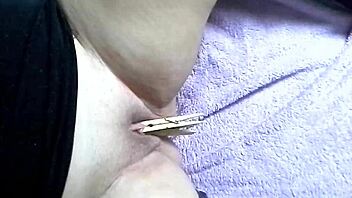 Blonde amateur submits to extreme BDSM with clothespins