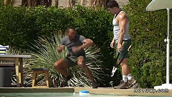 Gardener and Pool Man Dive into Intense Interracial Gay Anal Action by the Water