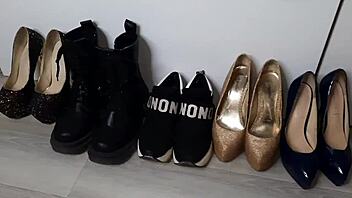 Gas Mask Play Shoe Fetish with Slave in Boots