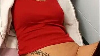 Newly pierced blonde MILF shows off her shaved pussy and big boobs