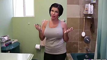 Watch this over40 busty milf give pov handjob on monster cock with her big tits bouncing