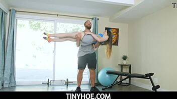 hey lily glee, can this petite 18+ pornstar handle her fitness instructor's massive cock with a tight handjob?