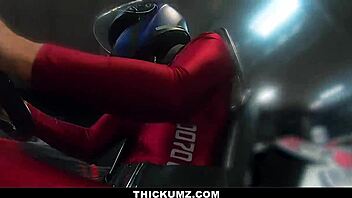 Thickum Brooklyn Gray gags on cock after go-kart race?