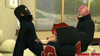 Sakura and Konan's wild threesome with two friends in Naruto hentai