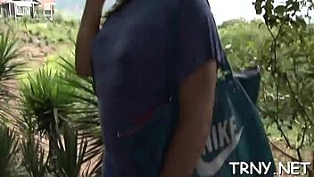 A shemale performs an intense blowjob scene