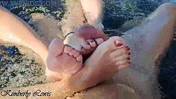 can't hold back with my wet step sisters, outdoor bathtub threesome with epic footjob and cum on feet