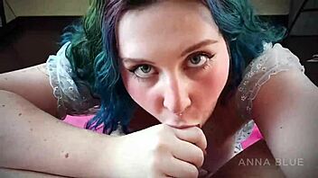 Anna Blue enjoys giving oral and receiving facial cumshots