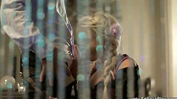 Bound slut serves in public bondage party