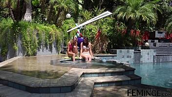 Want to see blonde lesbian licking pussy at party?