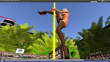 Beautiful blonde girl dances on the pole in Second Life