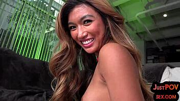 petite asian amateur gets pussyfucked in pov after blowjob