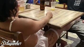 Hairy pussy gets filled by monster cock in public bar